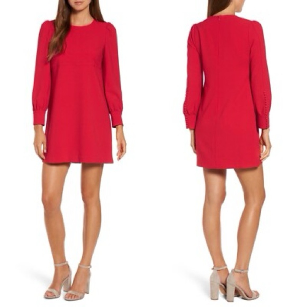 Chelsea28 Elegant Red Shift Dress Button sleeve detail M